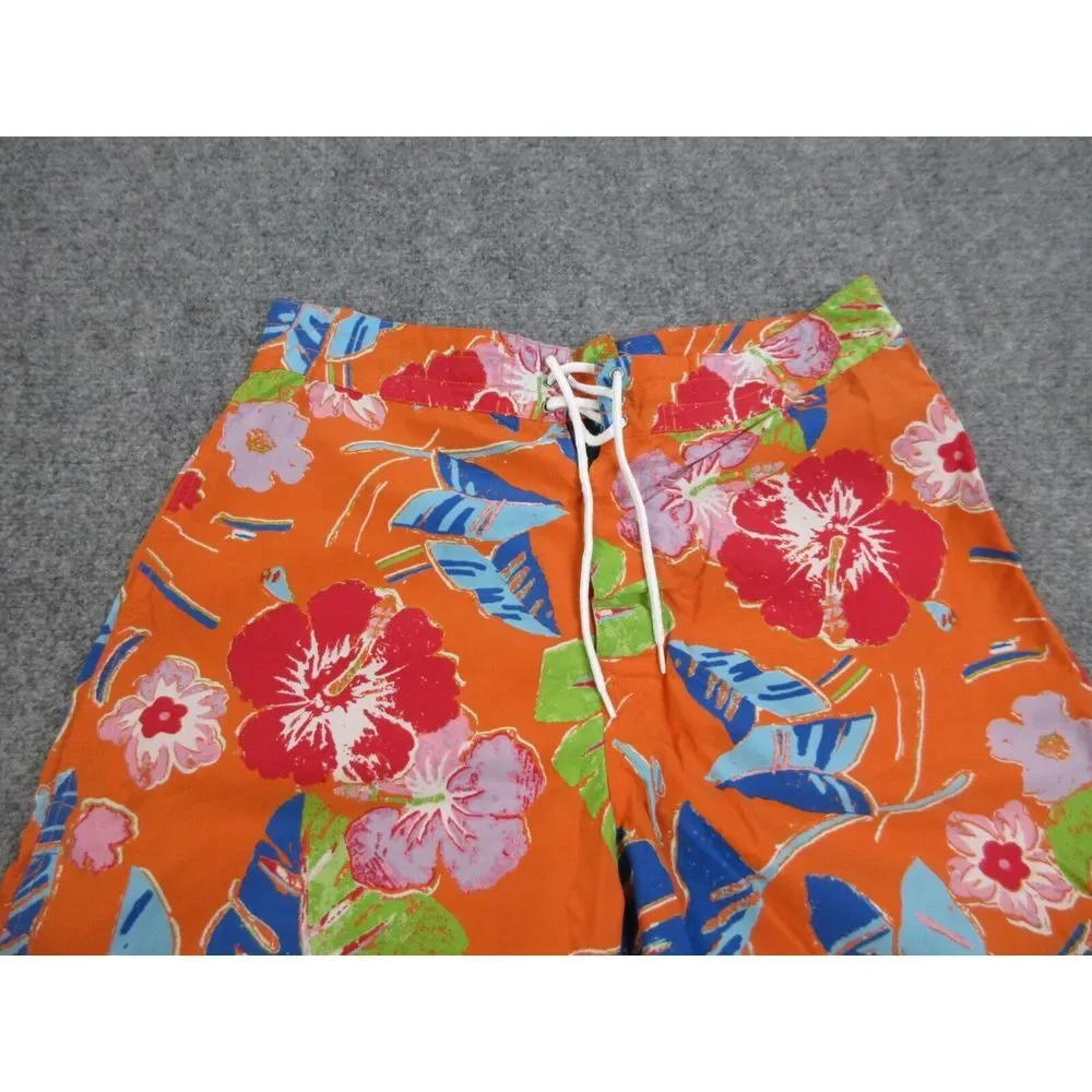 VINTAGE Polo Sport Swim Trunks Mens 32 Orange Floral Outdoors Board Shorts 32x21